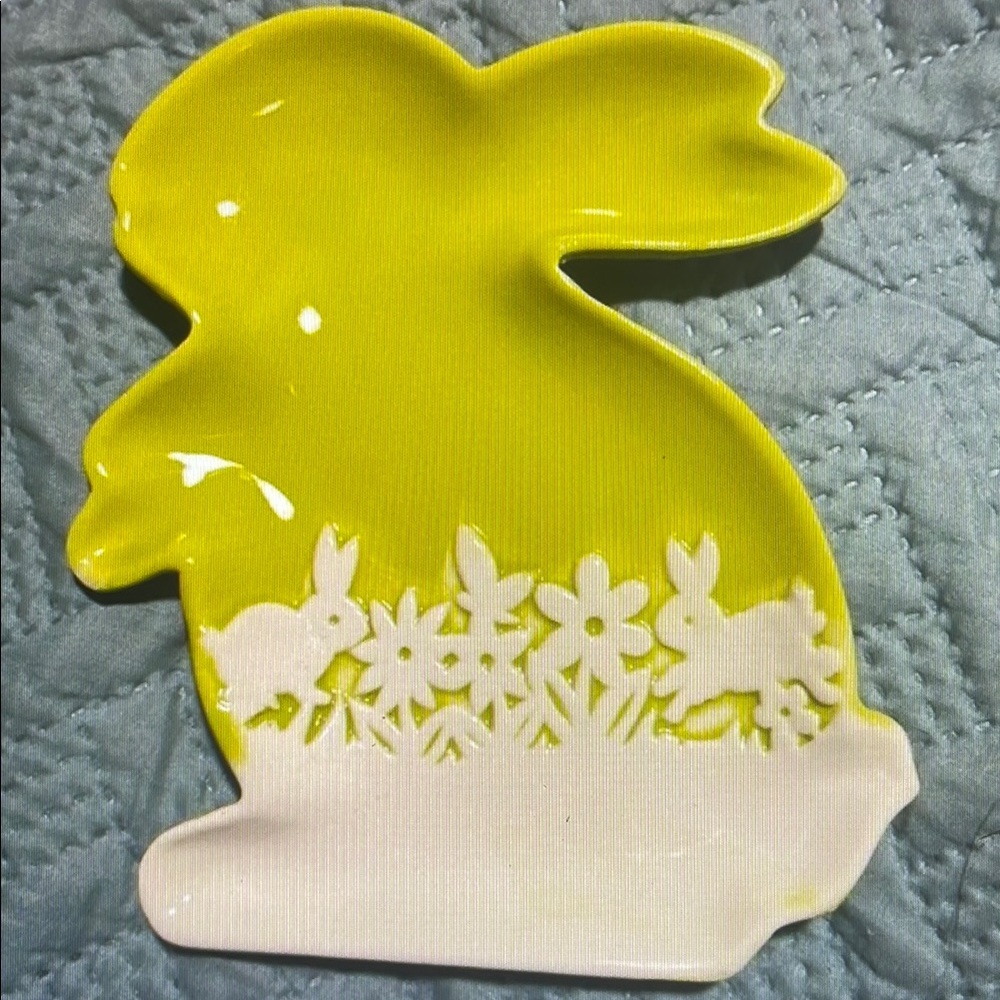 Yellow and White Bunny Shaped Decorative Plate